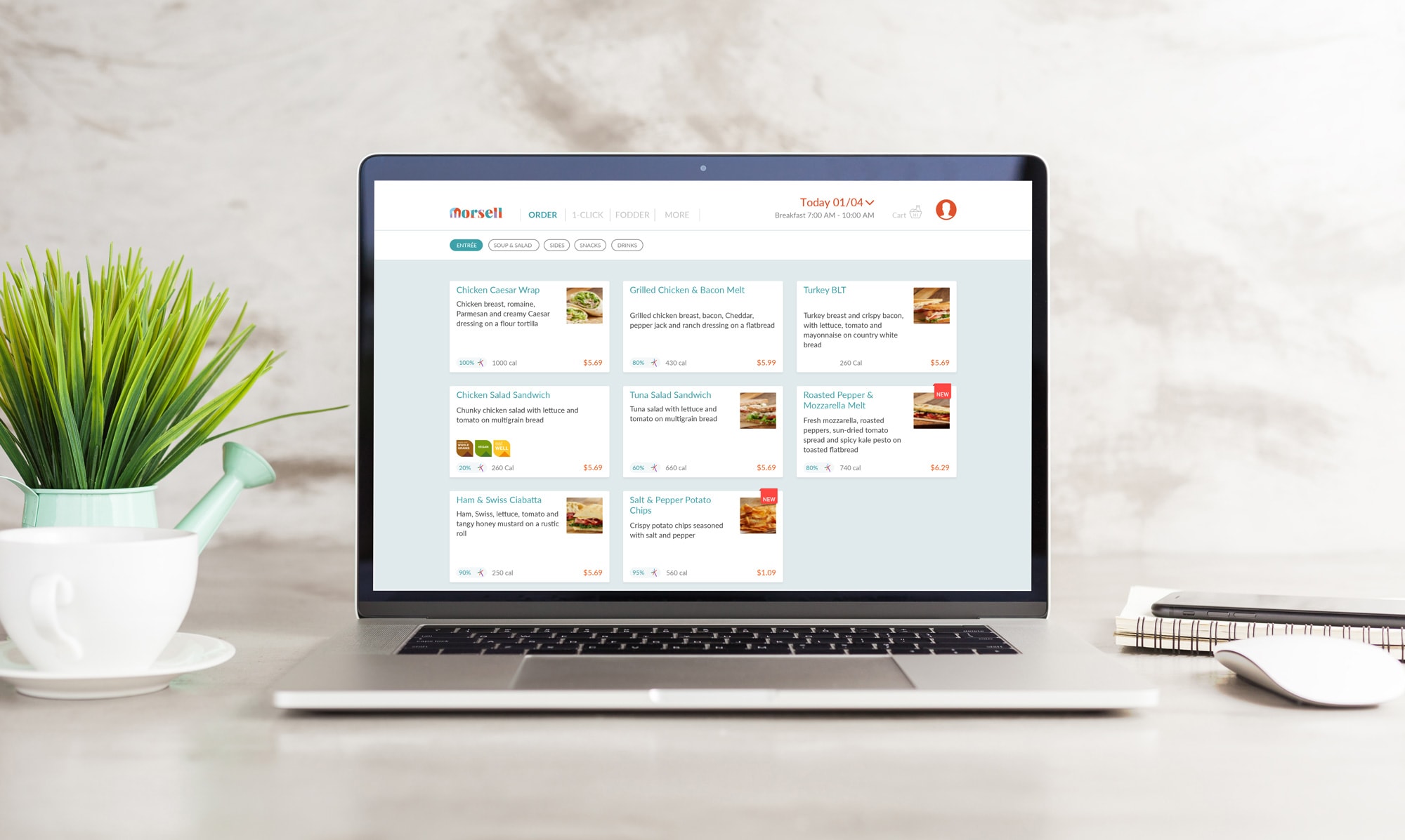 Computer with website mockup